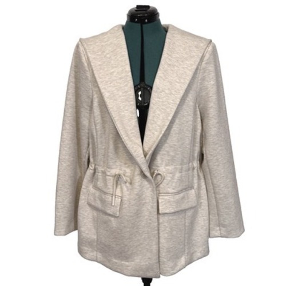 Lane Bryant Hooded Jacket Drawstring Waist 24P Oatmeal Beige Heather Blazer New‎